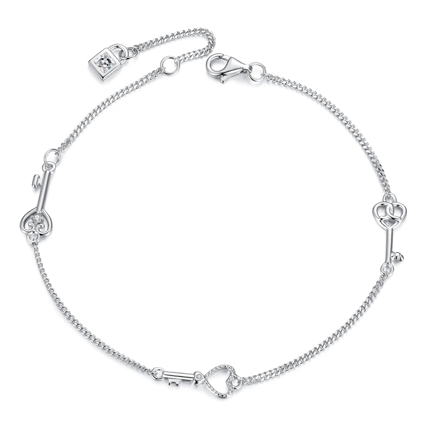 925 Sterling Silver White Gold Plated 21cm Pavé CZ Bracelet for Women