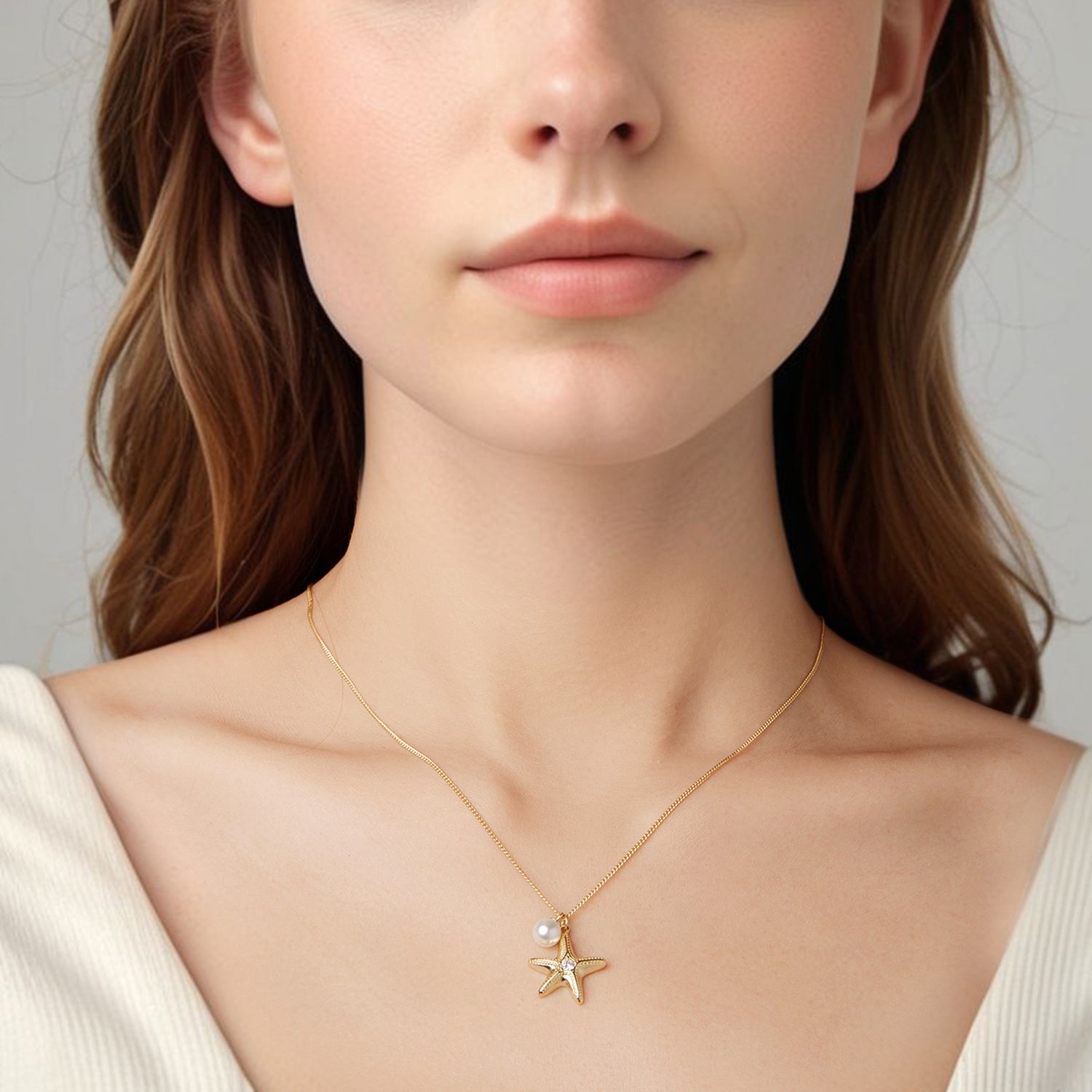 925 Sterling Silver Necklace with Gold Plating, 40+5cm, Featuring Synthetic Pearl & CZ for Women