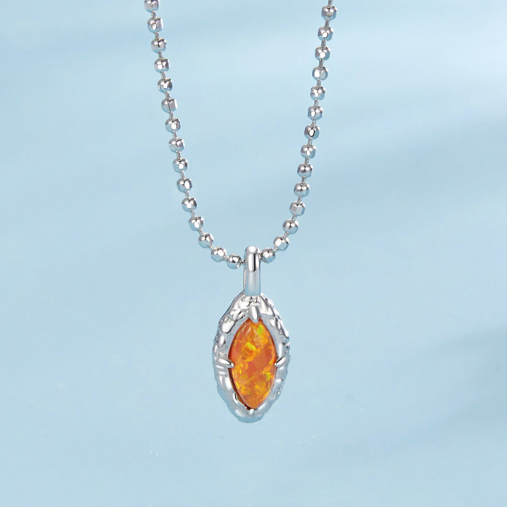 925 Sterling Silver Necklace with Synthetic Opal Pendant, 45cm, Plated White Gold for Women