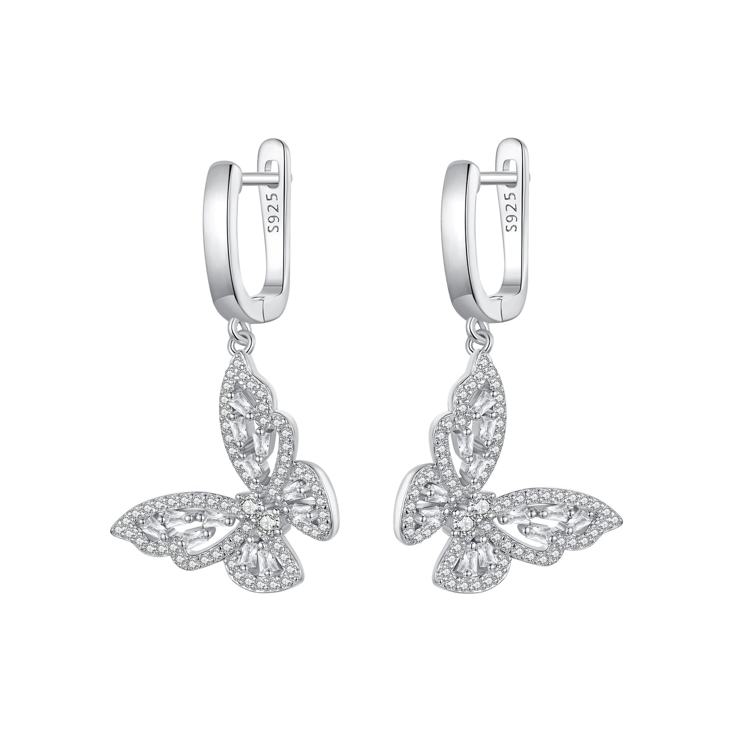 925 Sterling Silver Earrings with Pavé Setting CZ, 37x19mm for Women