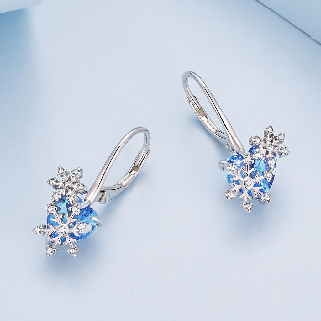 925 Sterling Silver Earrings with Transparent Glass and CZ, 23*12mm for Women