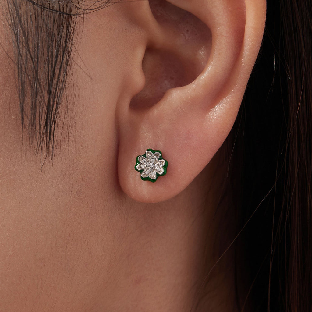 925 Sterling Silver Earrings with Pavé Set CZ & White Gold Plating, 0.75cm for Women