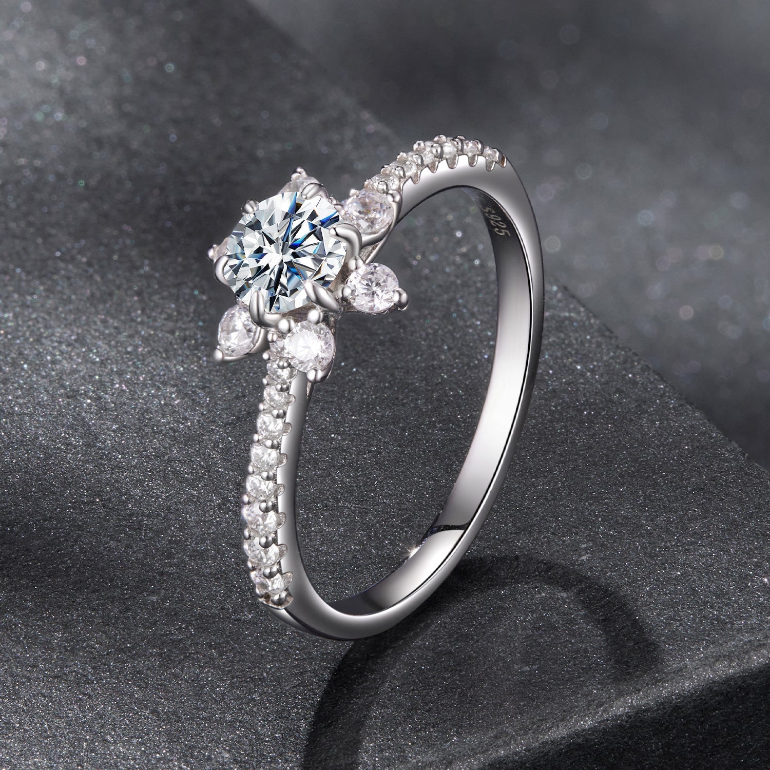 925 Sterling Silver Pavé Moissanite Ring with CZ - Size 6