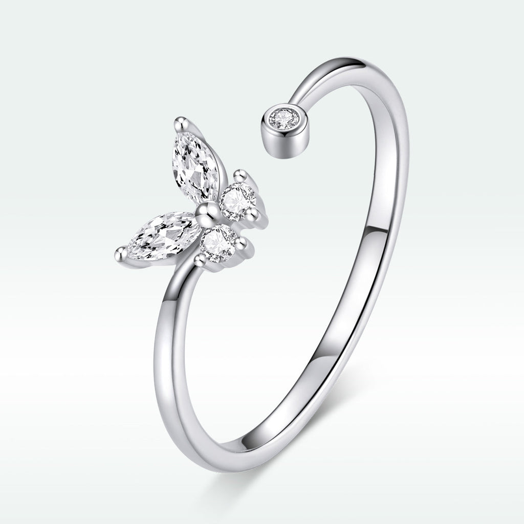 925 Sterling Silver Ring with Pavé Setting CZ, Butterfly Design, 0.6cm for Women