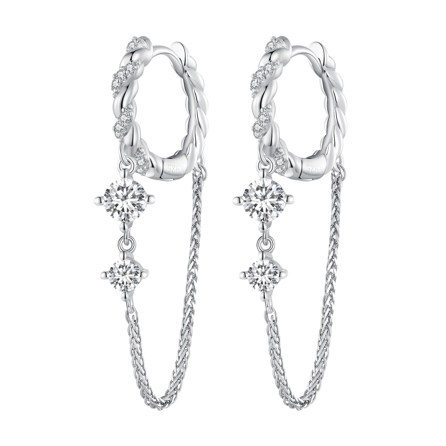 925 Sterling Silver Earrings with Pavé Setting CZ, 34*6mm for Women