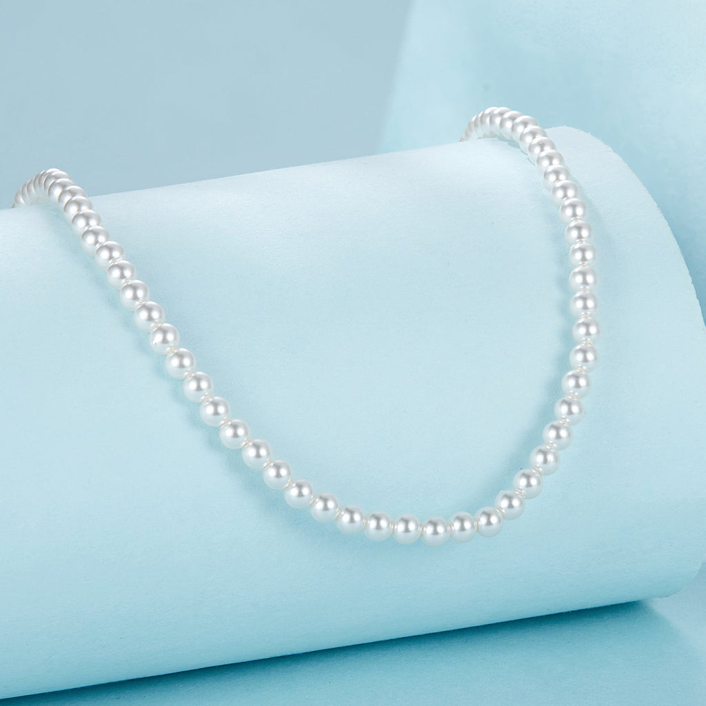 925 Sterling Silver White Gold Plated Necklace with Quality Shell Pearl for Women