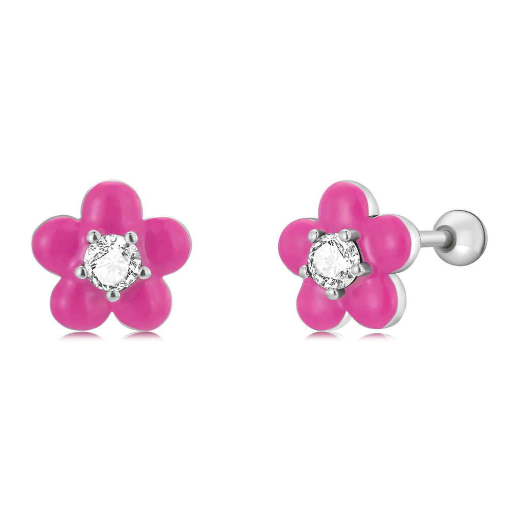 S925 Sterling Silver CZ Pavé Enamel Oxidized Earrings