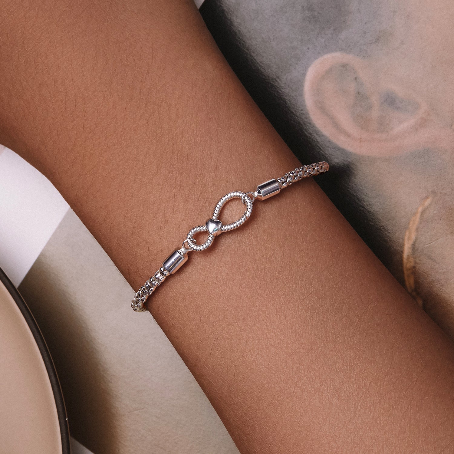 925 Sterling Silver Infinity Love Bracelet for Women - Size 17.0