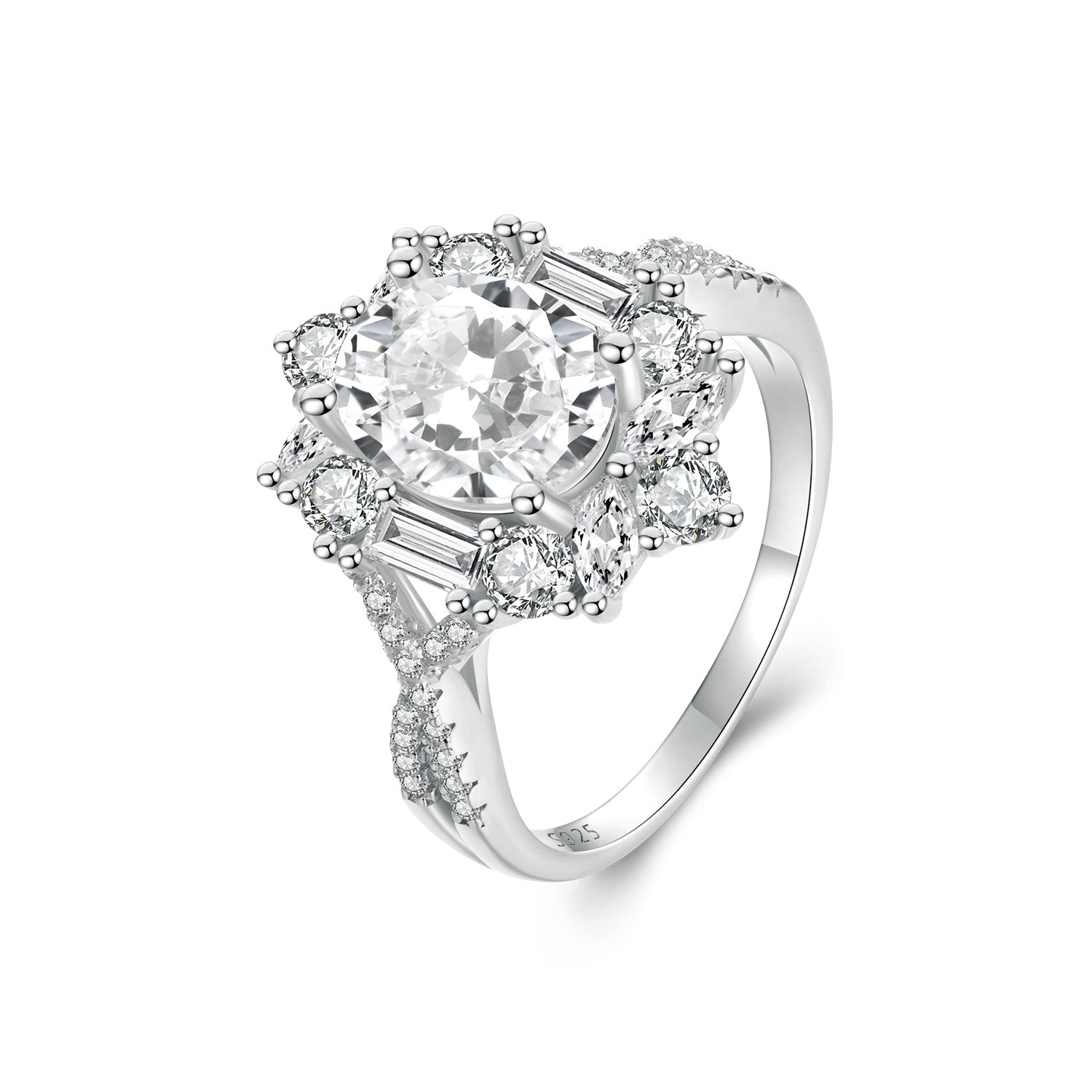 925 Sterling Silver 2 Carat Moissanite Ring in White Gold Plating - Size 8 for Women