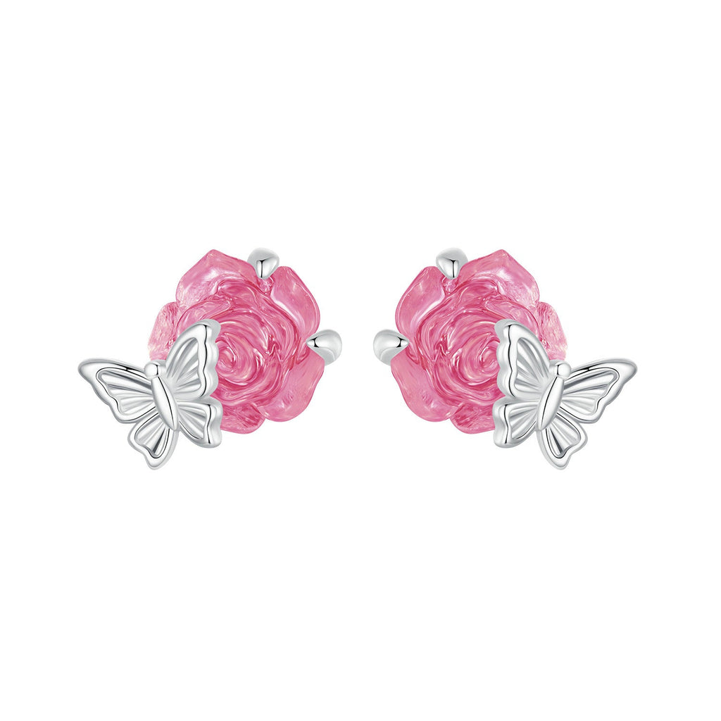 925 Sterling Silver White Gold Plated Resin Earrings 8x10mm for Women