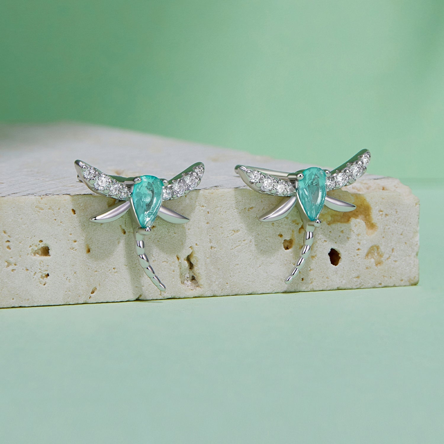 925 Sterling Silver Earrings with CZ and Glass, 12x14mm, for Women