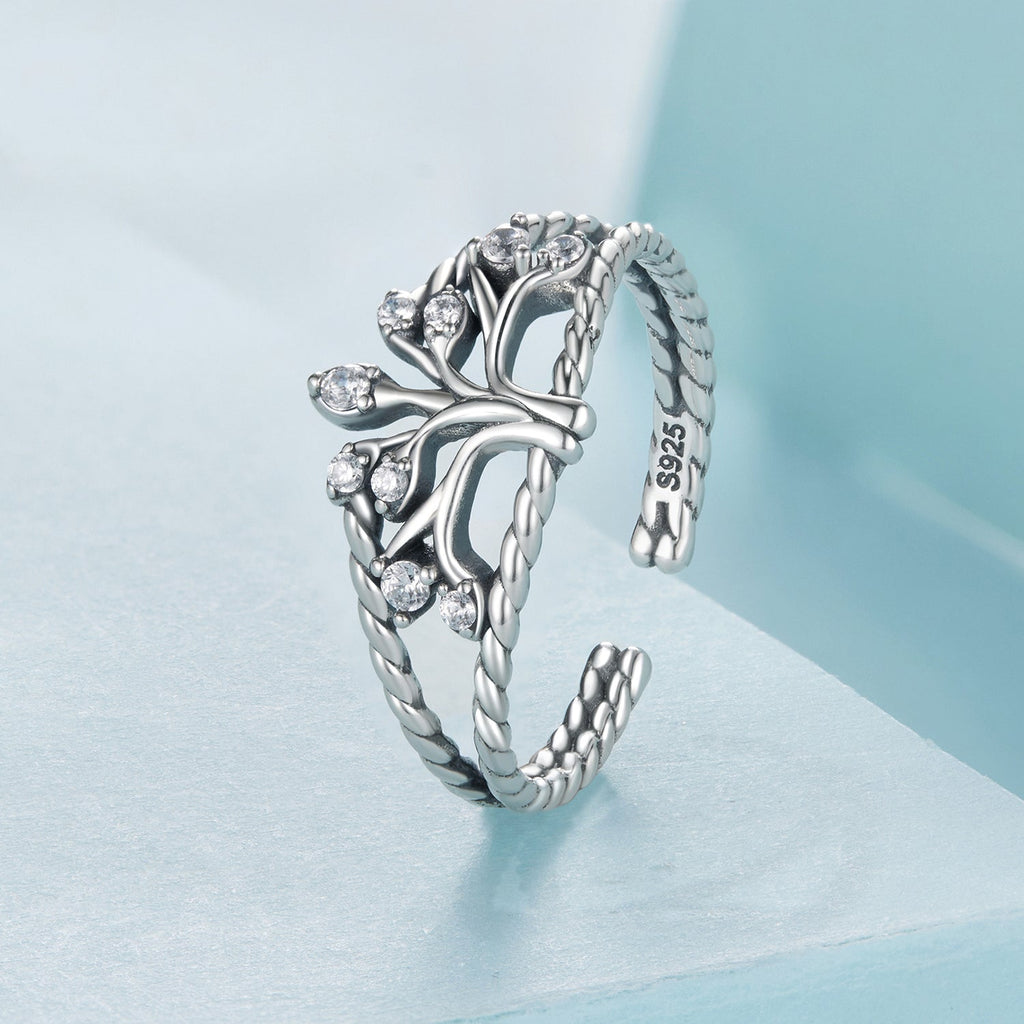 925 Sterling Silver Oxidized Pavé CZ Ring for Women