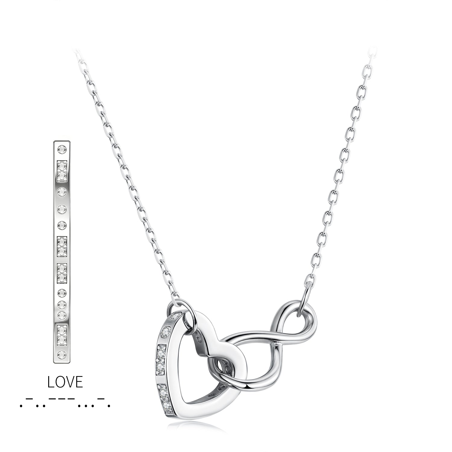 925 Sterling Silver Necklace with Pavé Setting CZ, 40+5cm, Plated White Gold, Women
