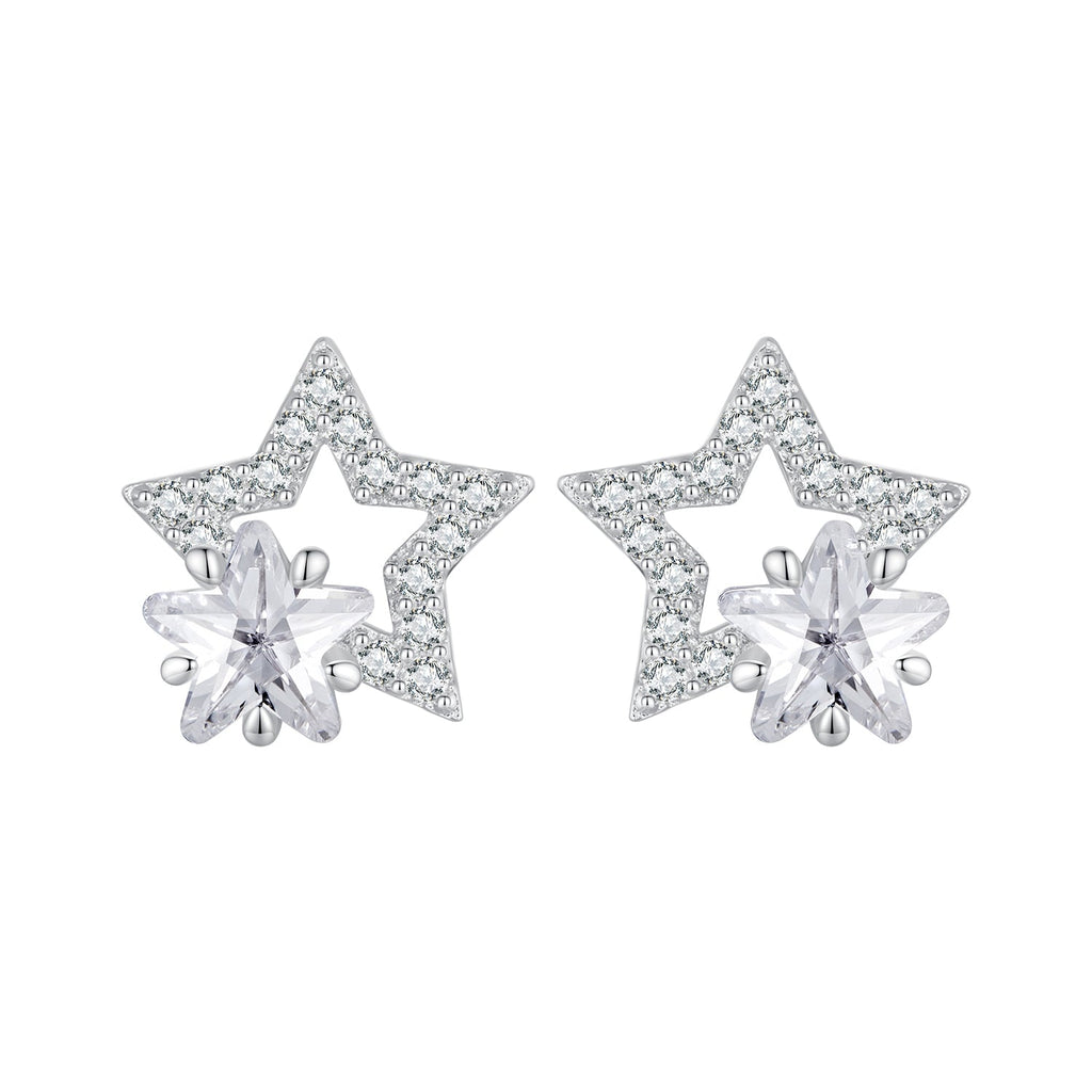 925 Sterling Silver Earrings 9x9mm with Pavé Setting CZ for Women