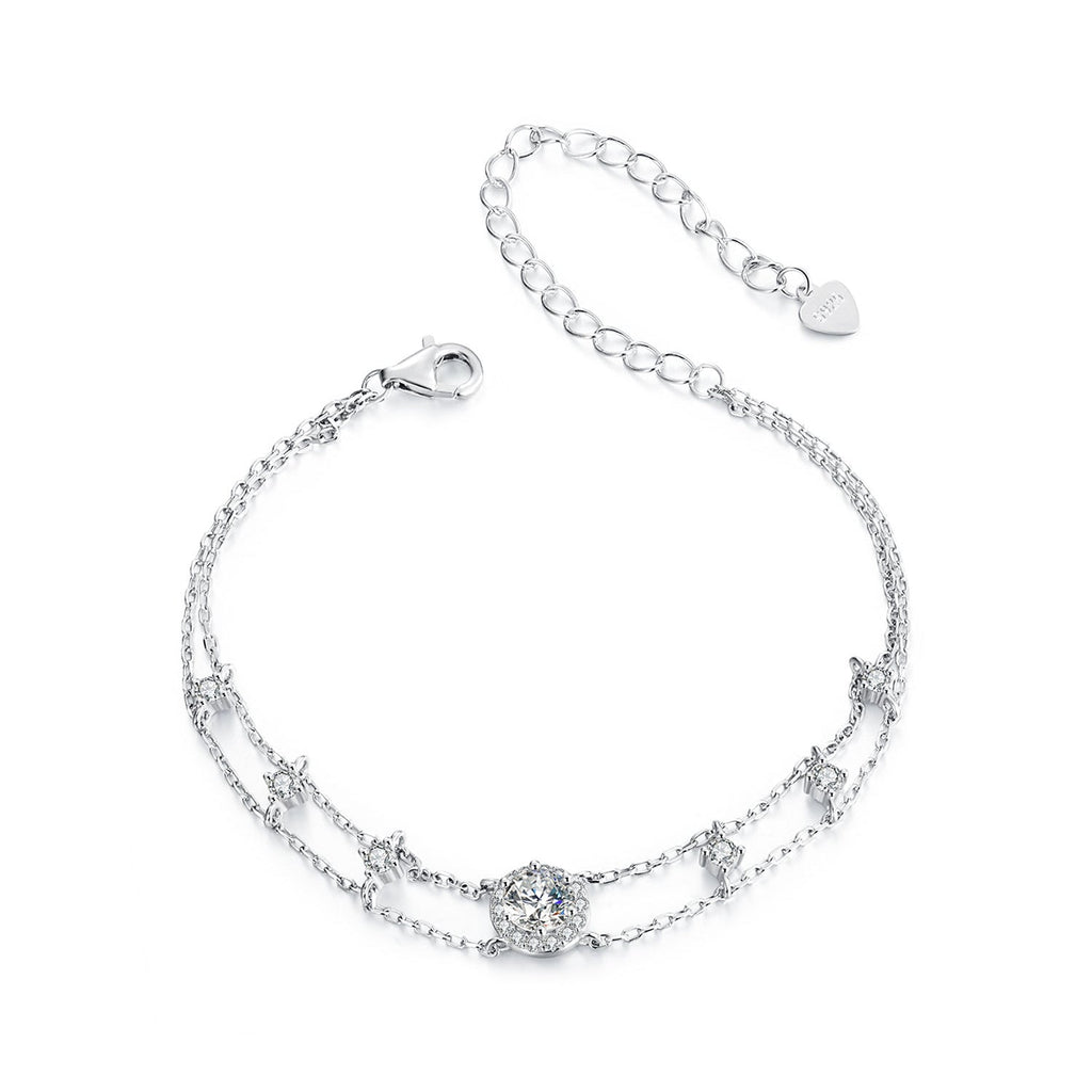 925 Sterling Silver 5.0mm Moissanite Bracelet with CZ and White Gold Plating for Women