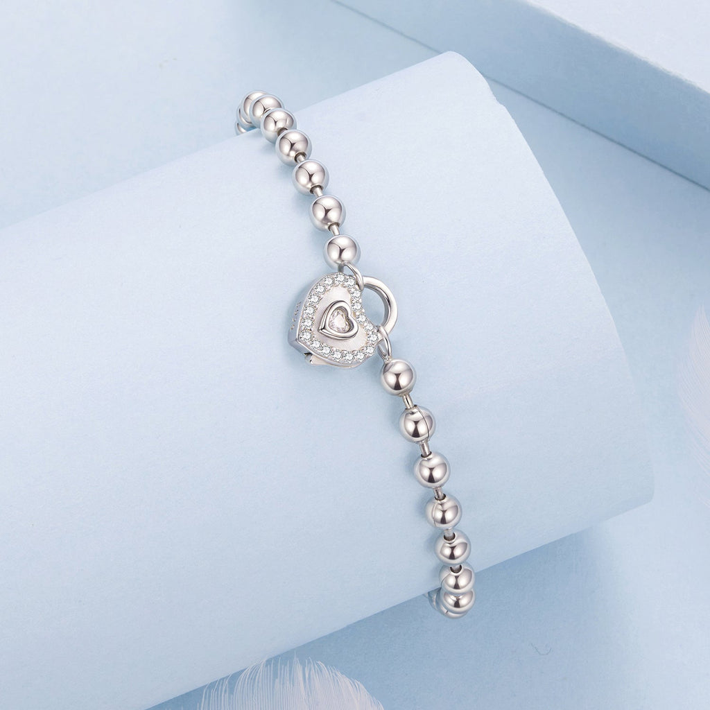 925 Sterling Silver White Gold Plated 17cm Bracelet with CZ Paved Setting for Women