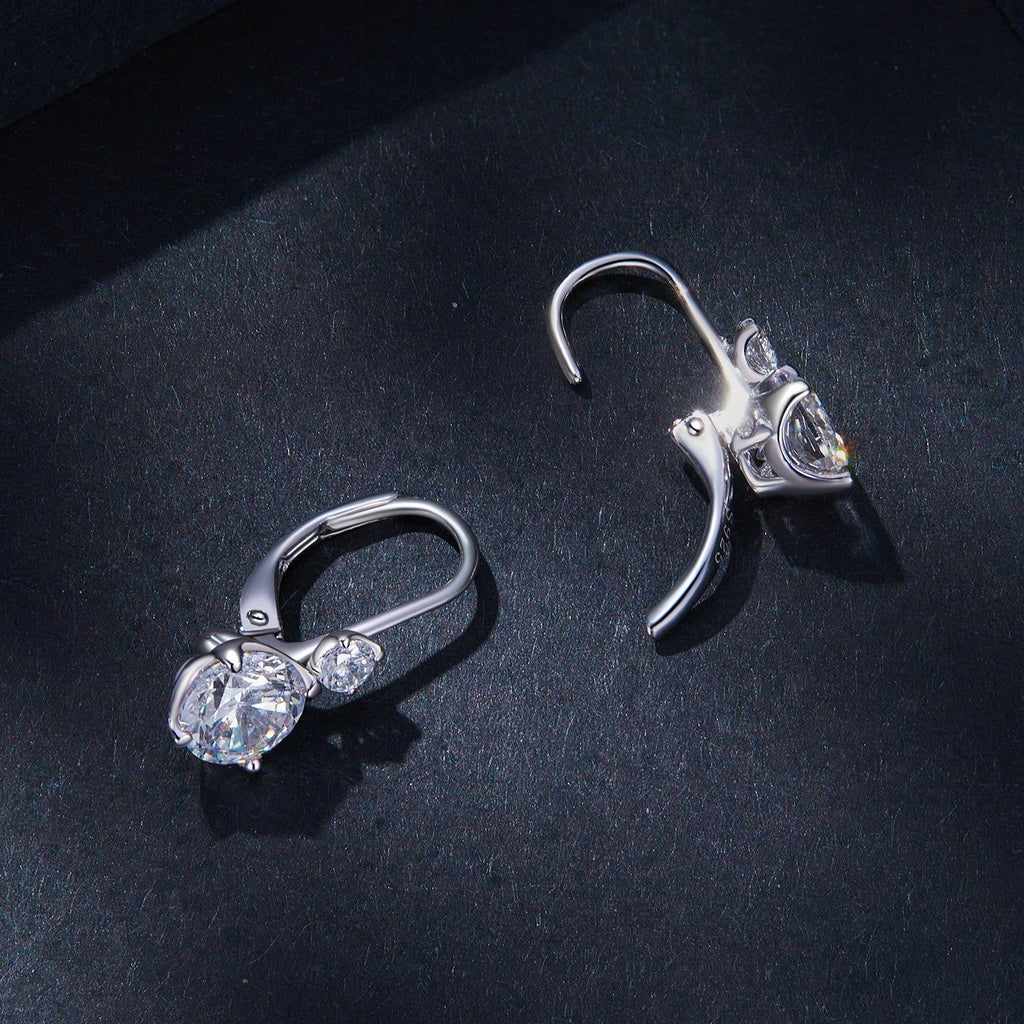 925 Sterling Silver Moissanite Earring with Pavé Setting, 6.5mm, for Women