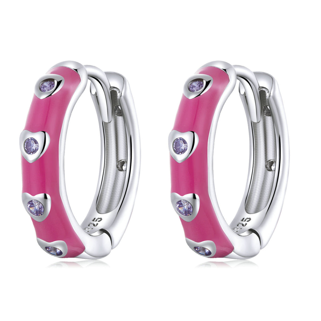 925 Sterling Silver Enamel CZ Earrings for Women, 1.2*0.3cm, Platinum Plated