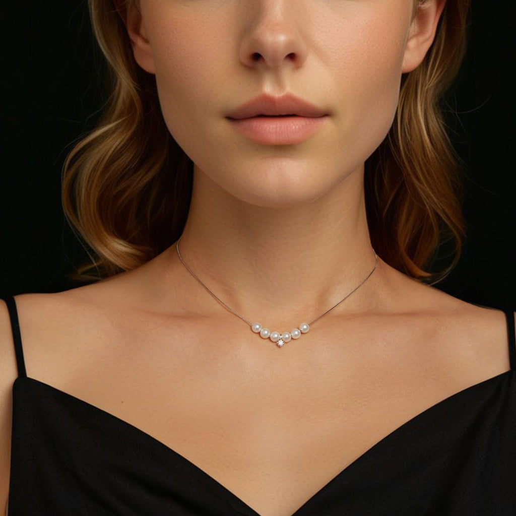 925 Sterling Silver Moissanite & Quality Shell Pearl Adjustable Necklace for Women