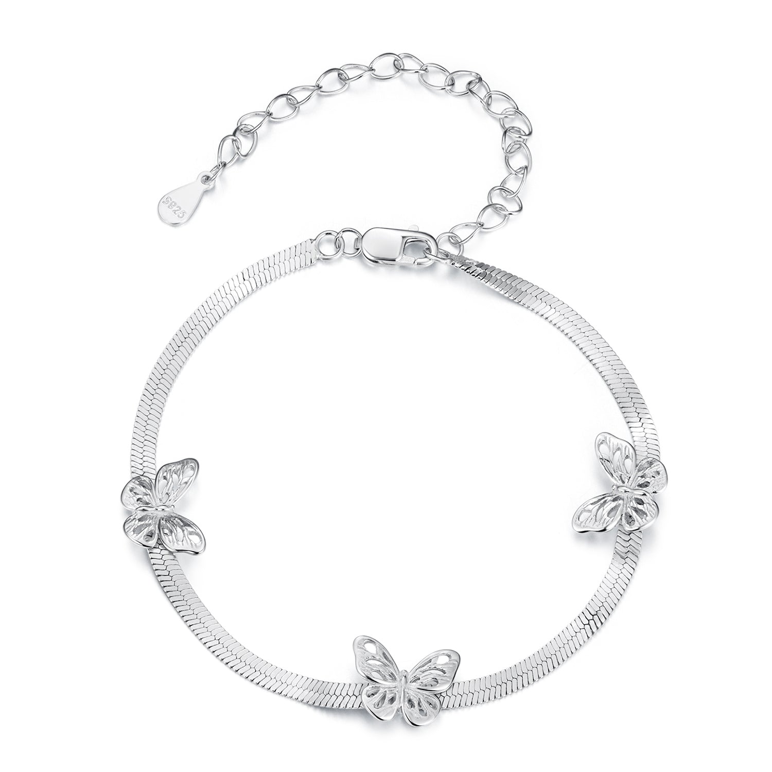 925 Sterling Silver Plated White Gold Adjustable Bracelet for Women