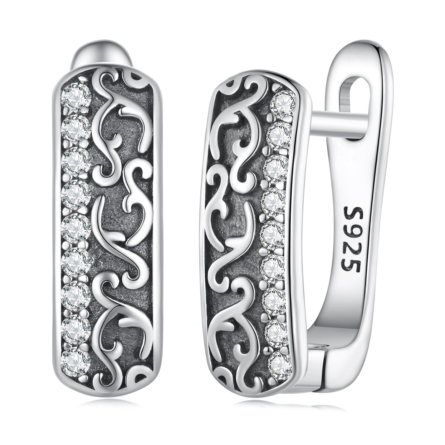 925 Sterling Silver Earrings with Pavé Setting CZ - 1.3m x 0.5m for Women