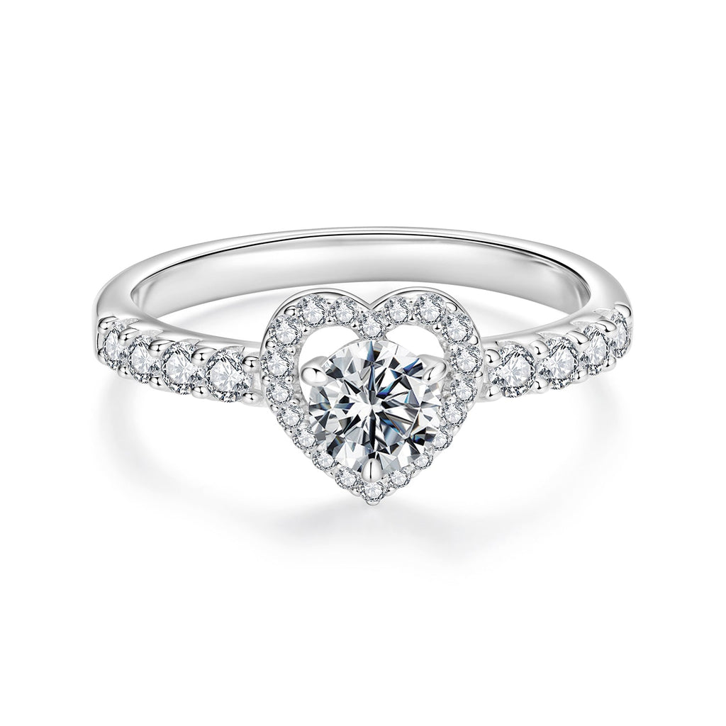 925 Sterling Silver Moissanite 0.5ct Heart Ring for Women Size 6
