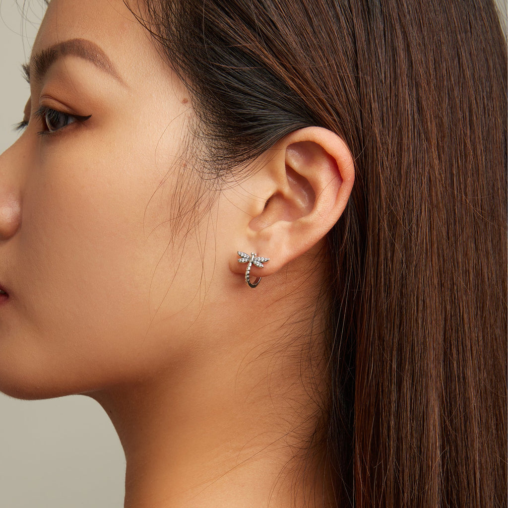 925 Sterling Silver Earrings with Pavé Setting CZ, Oxidized Finish, 1.3cm for Women