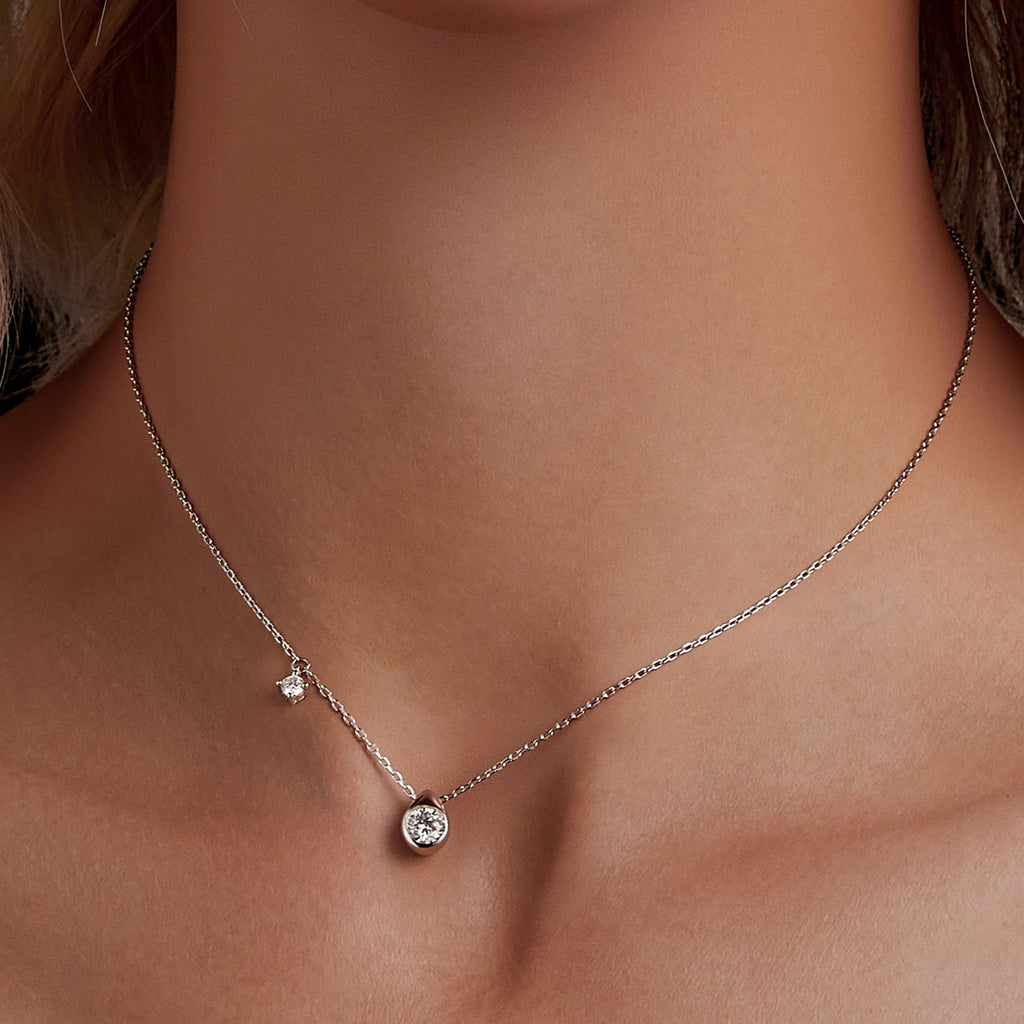 925 Sterling Silver + Moissanite Adjustable Necklace for Women - White Gold 0.5ct & 0.1ct