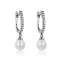 925 Sterling Silver Freshwater Pearl Earrings with Pavé Setting CZ for Women