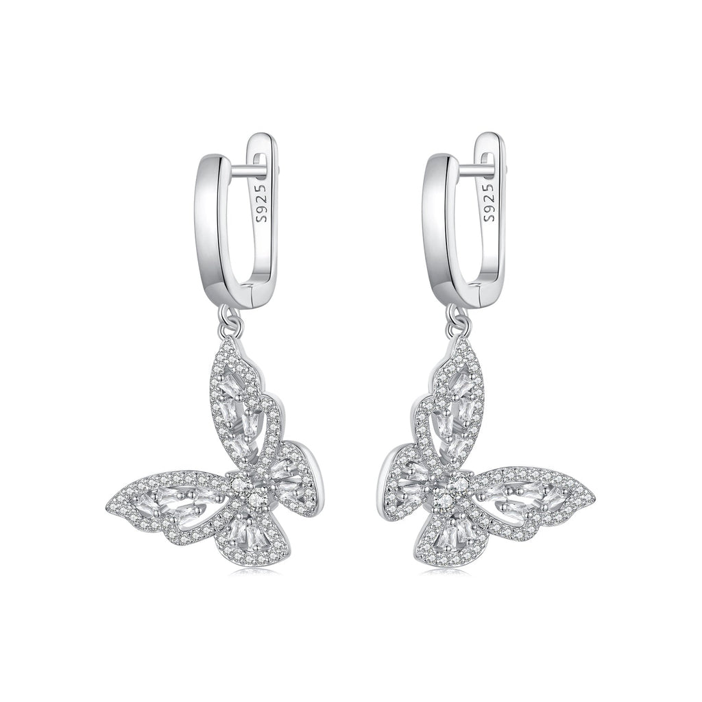 925 Sterling Silver Earrings with Pavé Setting CZ, 37x19mm for Women
