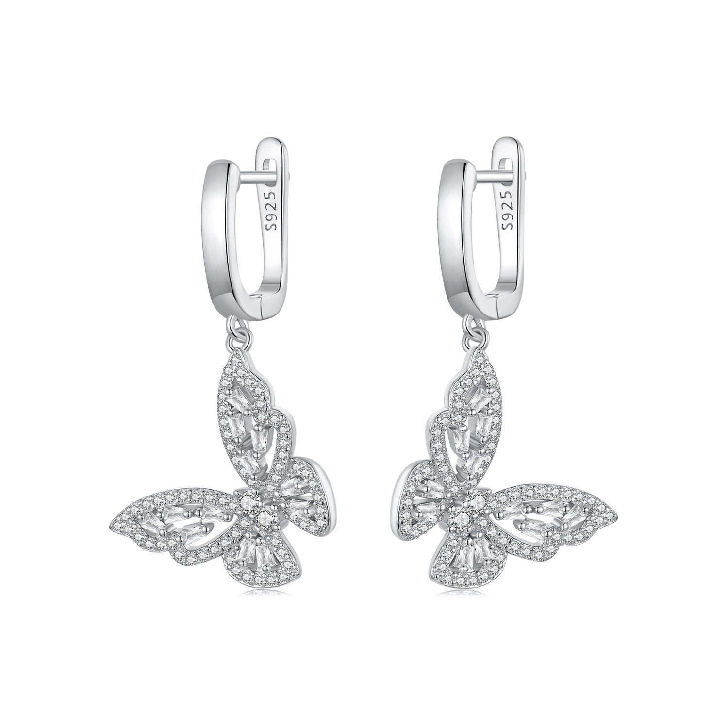 925 Sterling Silver Earrings with Pavé Setting CZ, 37x19mm for Women