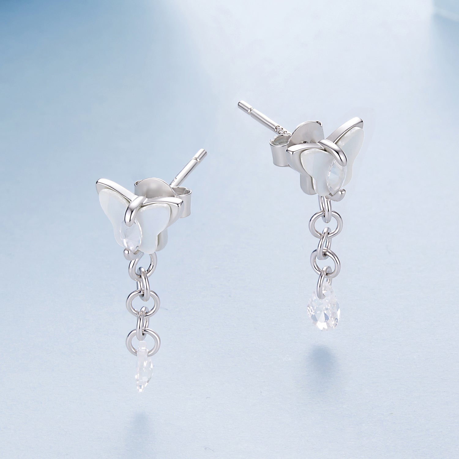 925 Sterling Silver & Brass Earrings with White Gold Plating, 2.0x0.8cm for Women