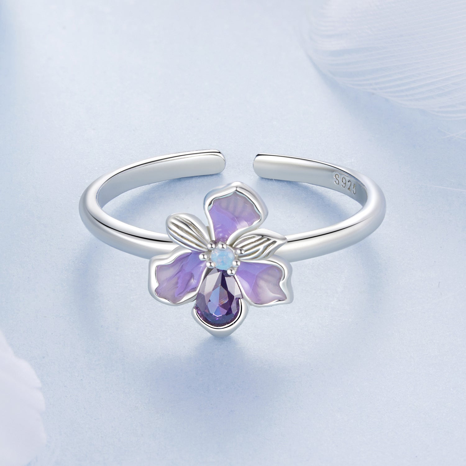 925 Sterling Silver Pavé Set CZ Enamel White Gold Plated Nano Opal Pendant Ring
