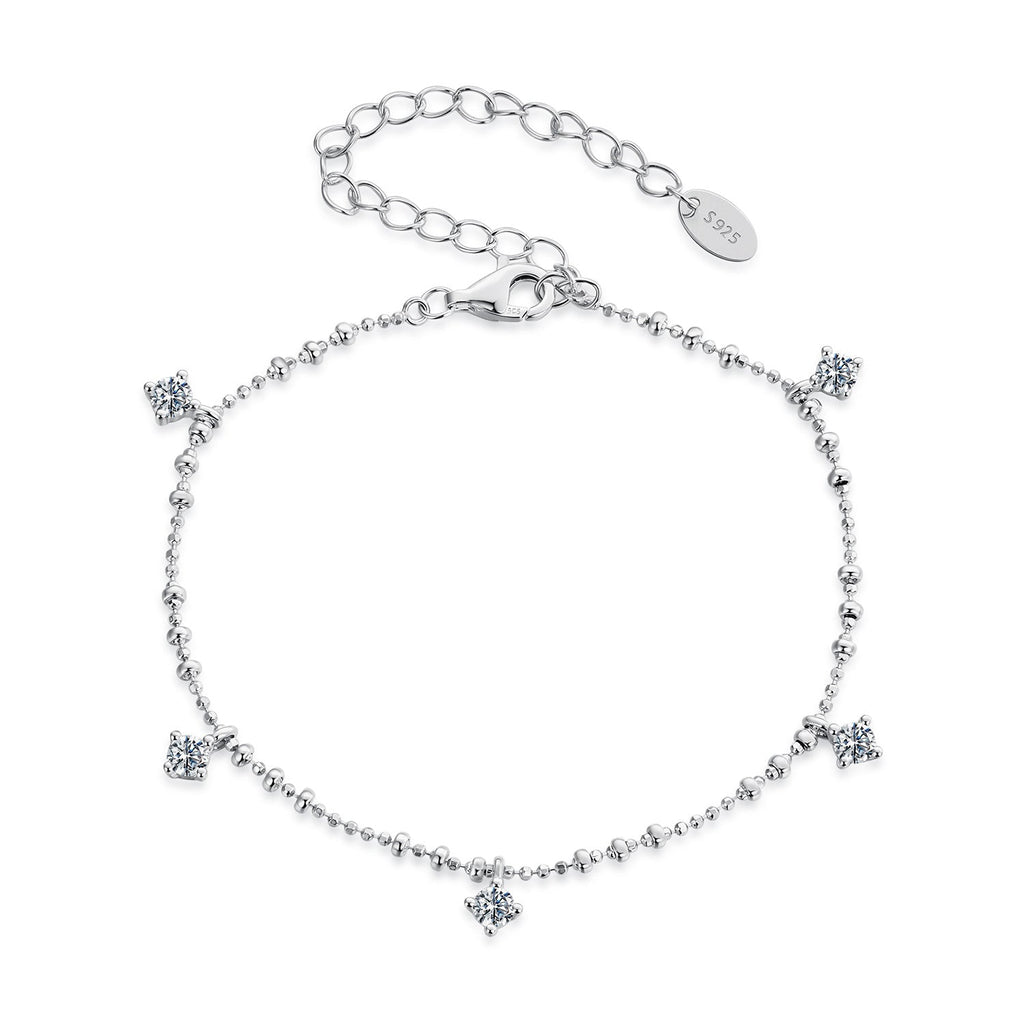 925 Sterling Silver & Moissanite Bracelet for Women - 15+6cm, Plated White Gold