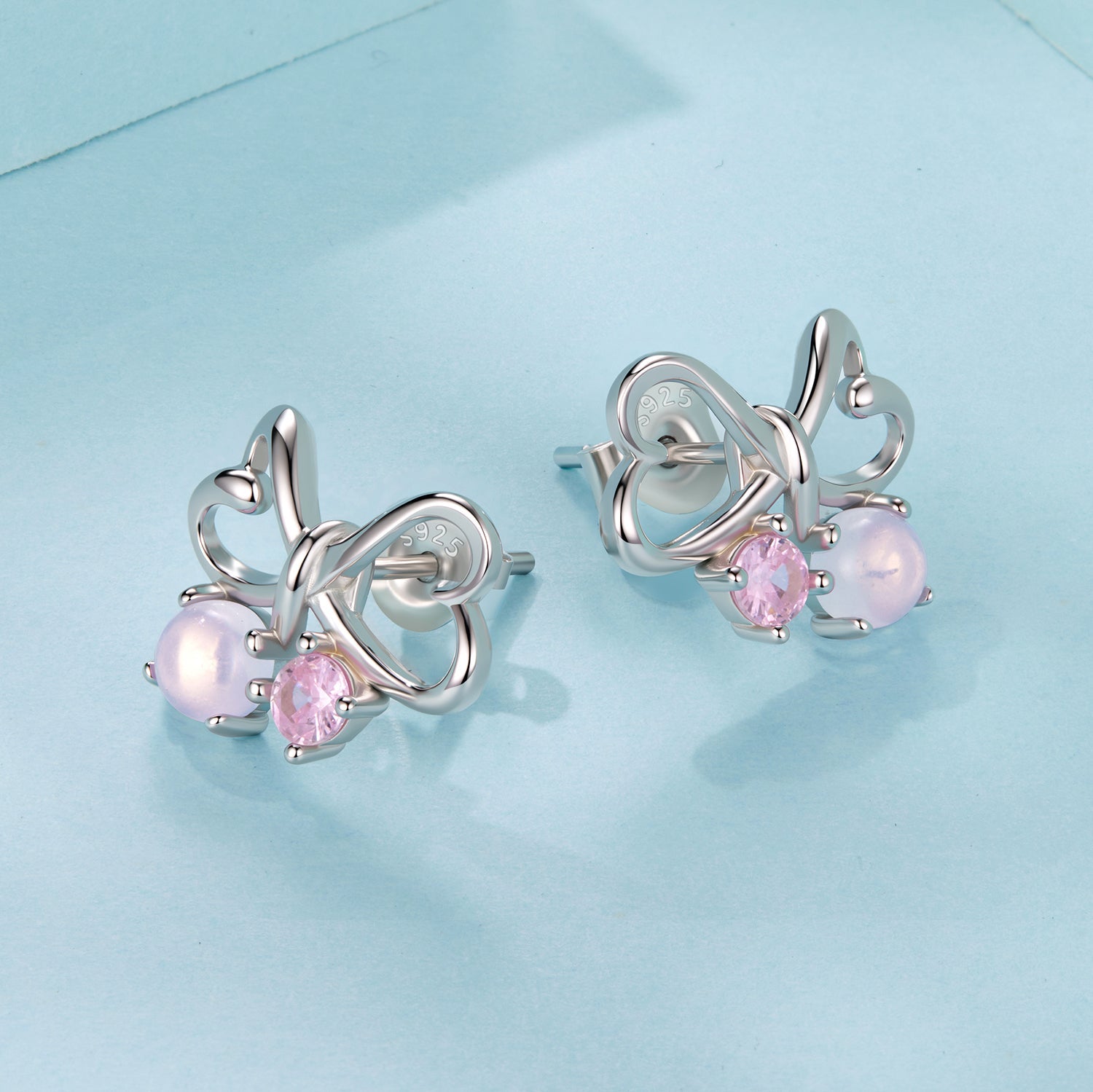 925 Sterling Silver Earrings with Pavé Setting CZ and Transparent Glass for Women