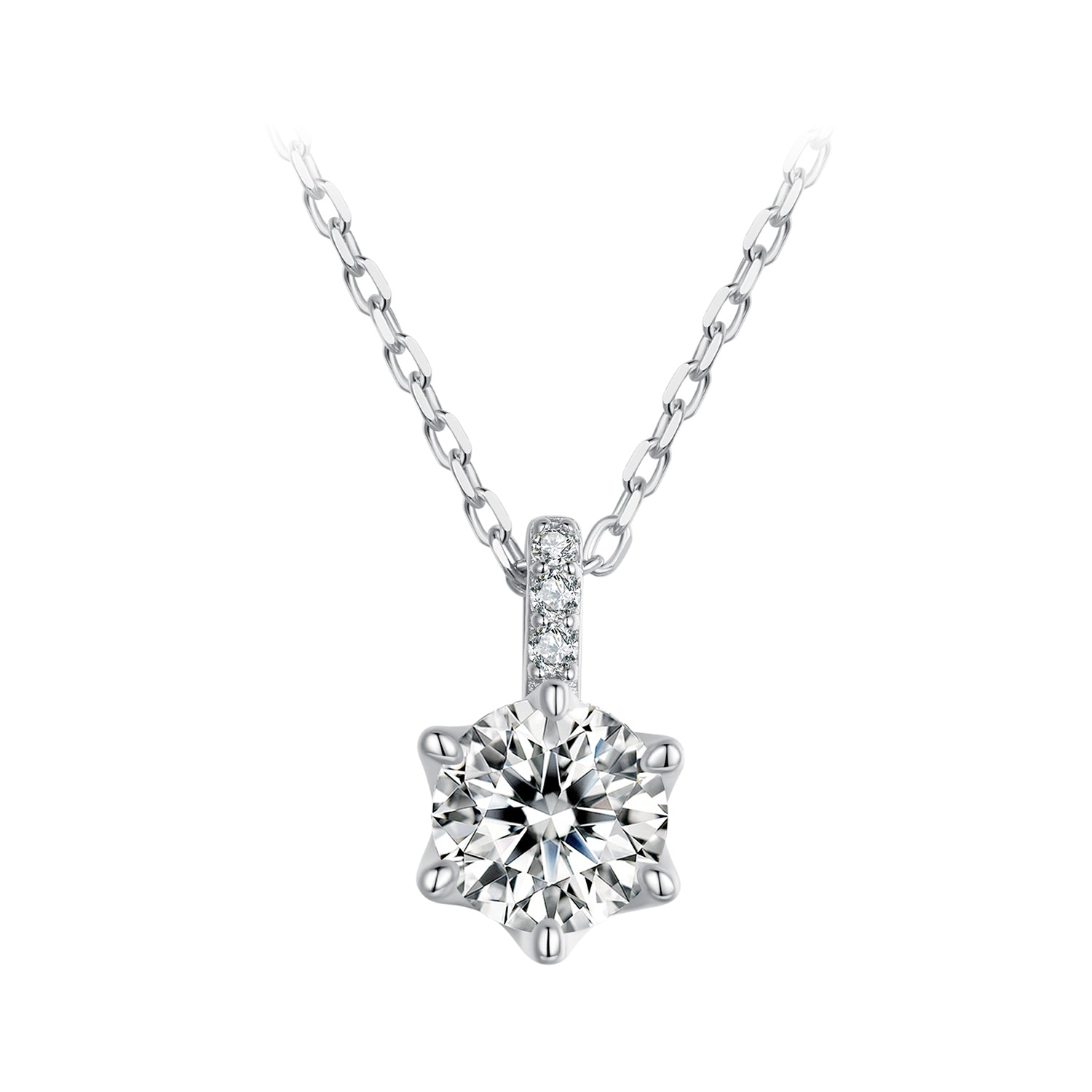 925 Sterling Silver Moissanite Plated Platinum Necklace for Women, 6.5mm, Style L, 400mm Length