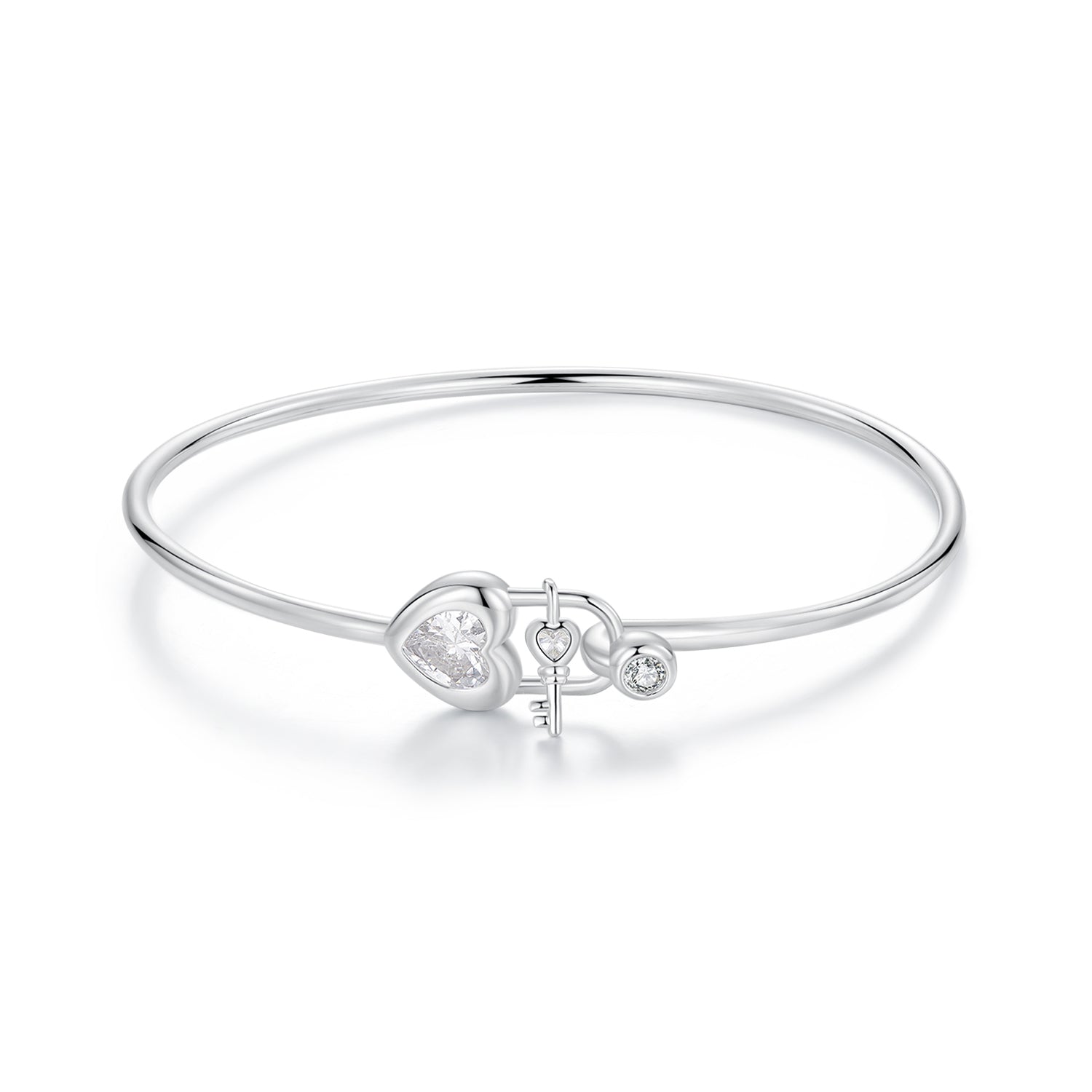 925 Sterling Silver Bracelet with CZ, 17mm, White Gold Plated, For Women