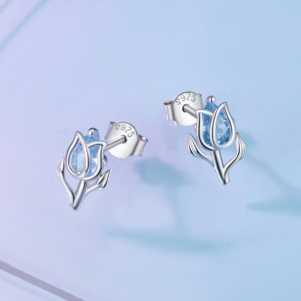 925 Sterling Silver Synthetic Spinel Earrings with Platinum Plating - 12x7mm