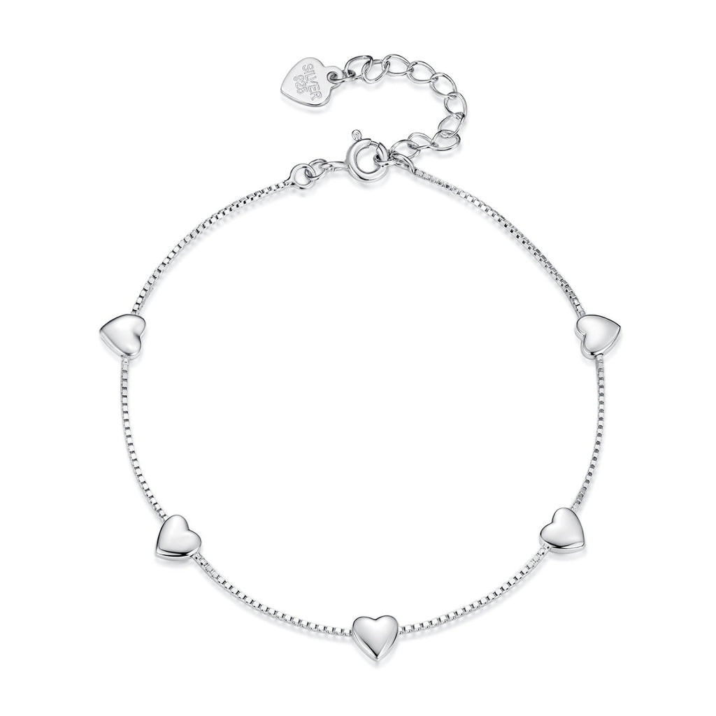 925 Sterling Silver Plated White Gold 17+3.5cm Heart-Shaped Bracelet for Women