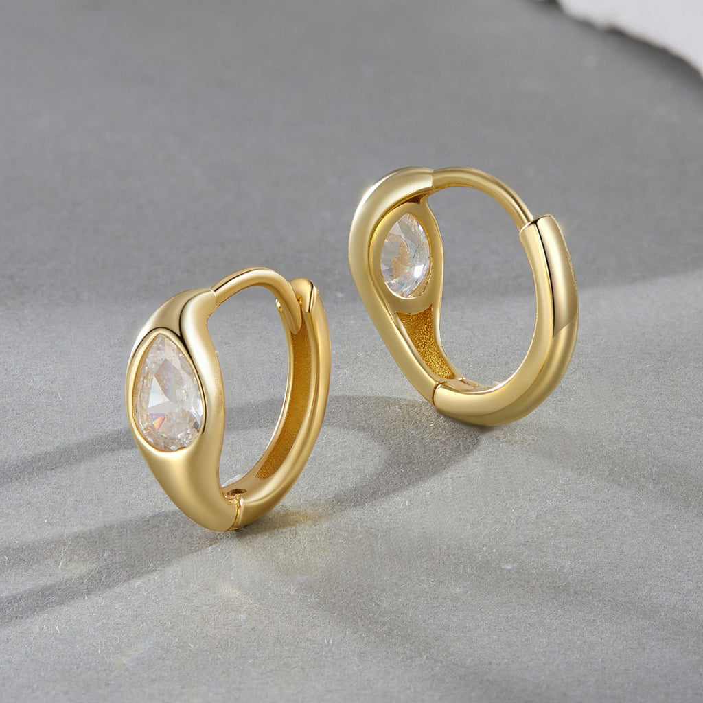 925 Sterling Silver Pave Setting CZ Earrings with Gold Plating, 1.3x0.5cm for Women
