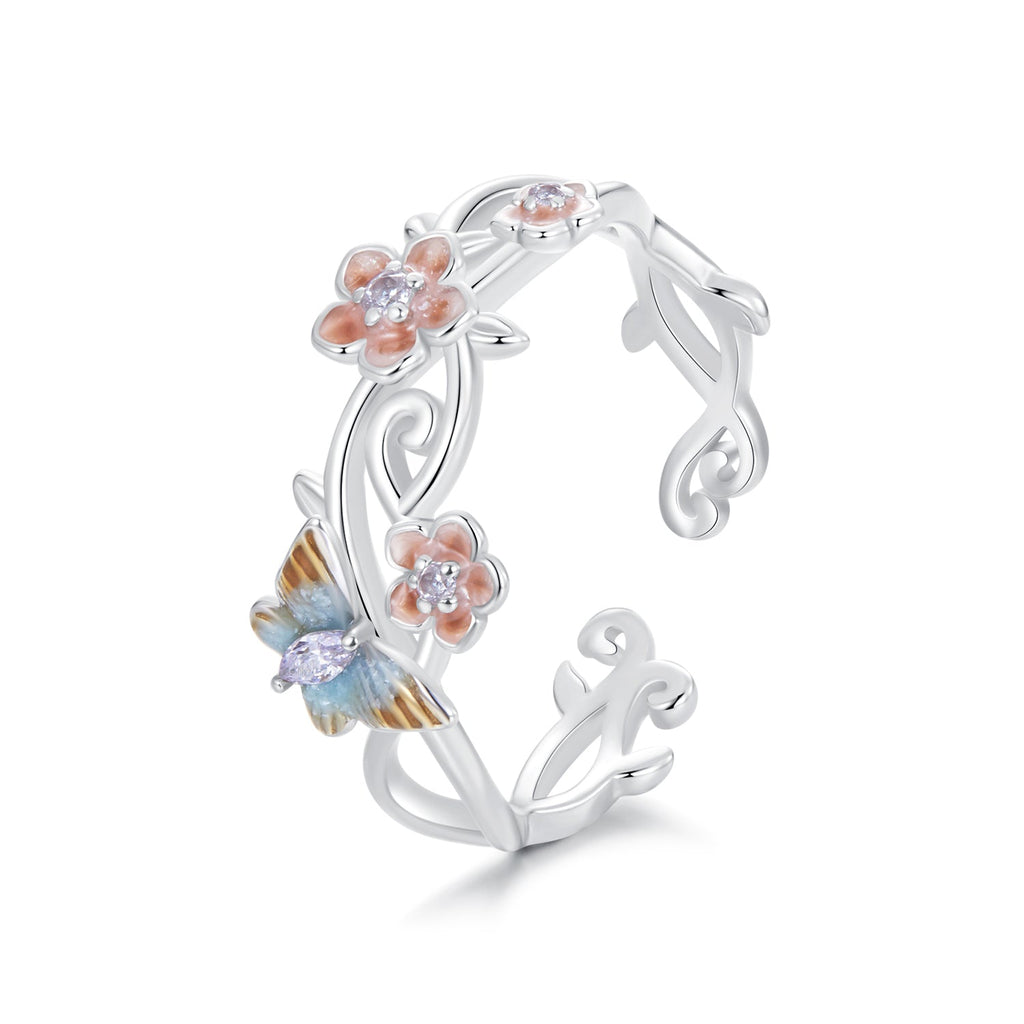 925 Sterling Silver Enamel Pavé Setting Ring for Women