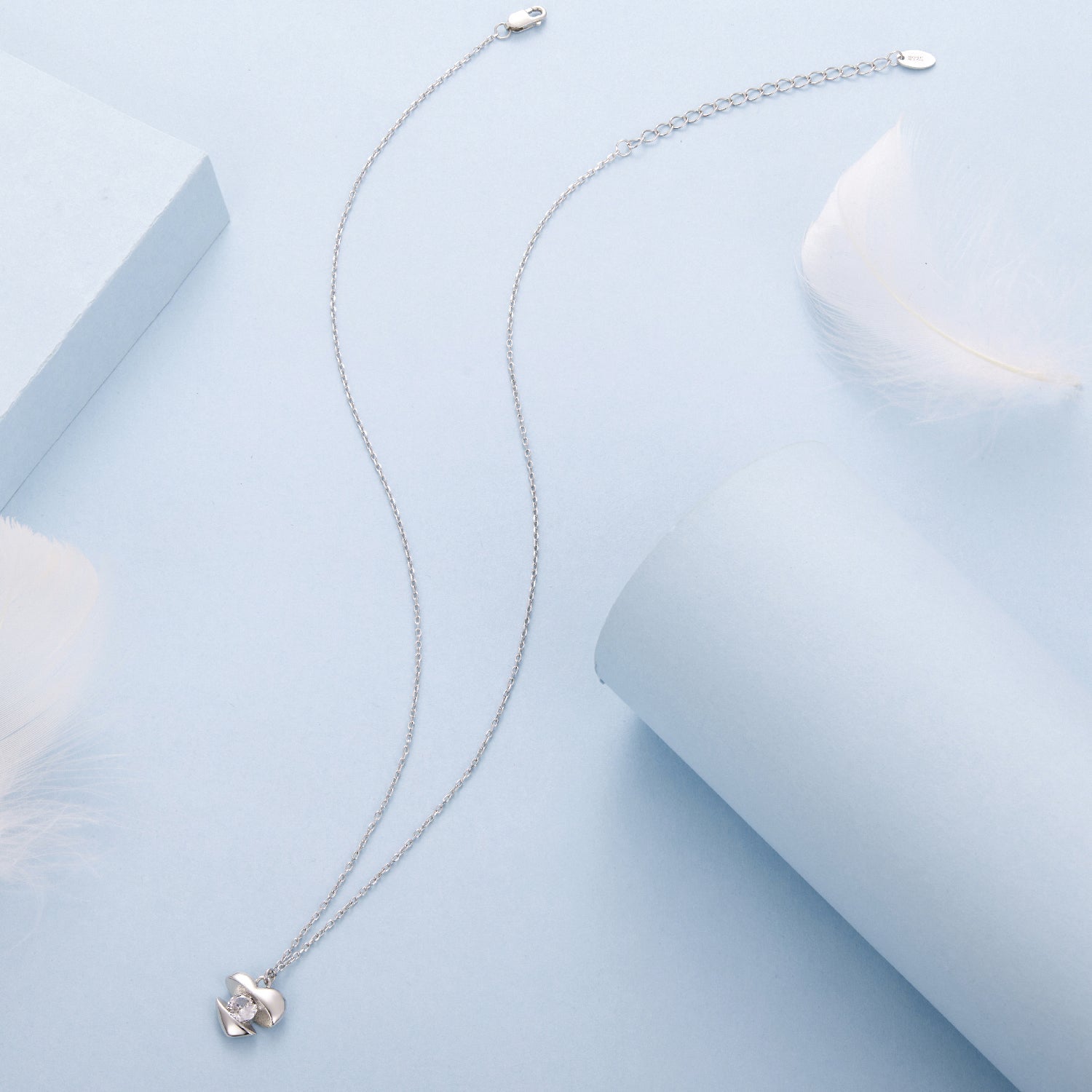925 Sterling Silver White Gold Plated 40cm+5cm Length CZ Necklace for Women