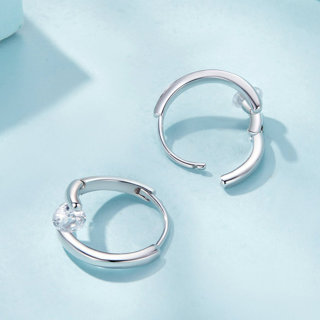 925 Sterling Silver Earrings with Pavé Setting CZ, Platinum Plated, 15x7mm for Women