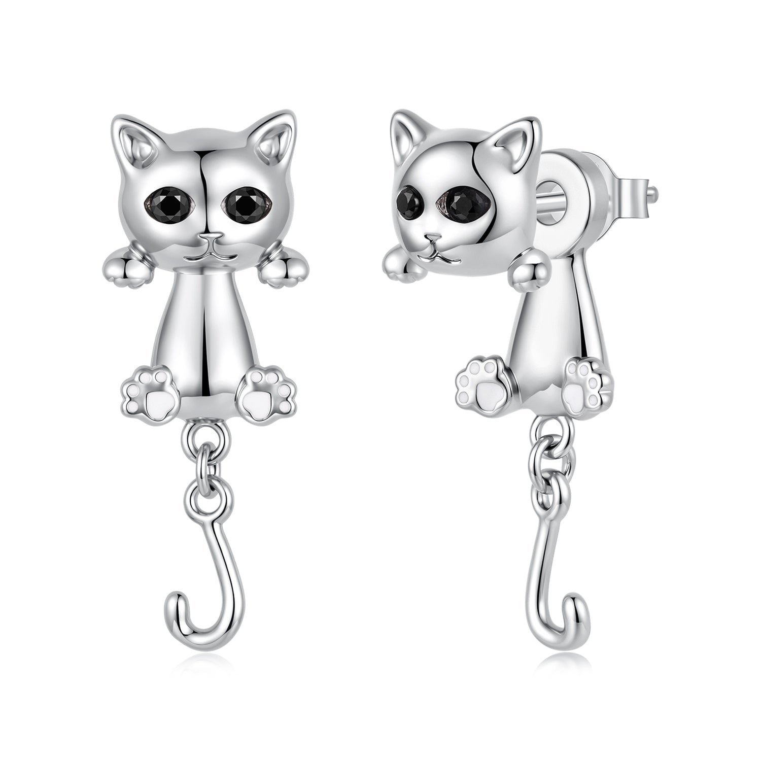 Brass & S925 Silver Earrings | 2.8*1.1cm | White Gold Plated with Pavé Setting CZ for Women