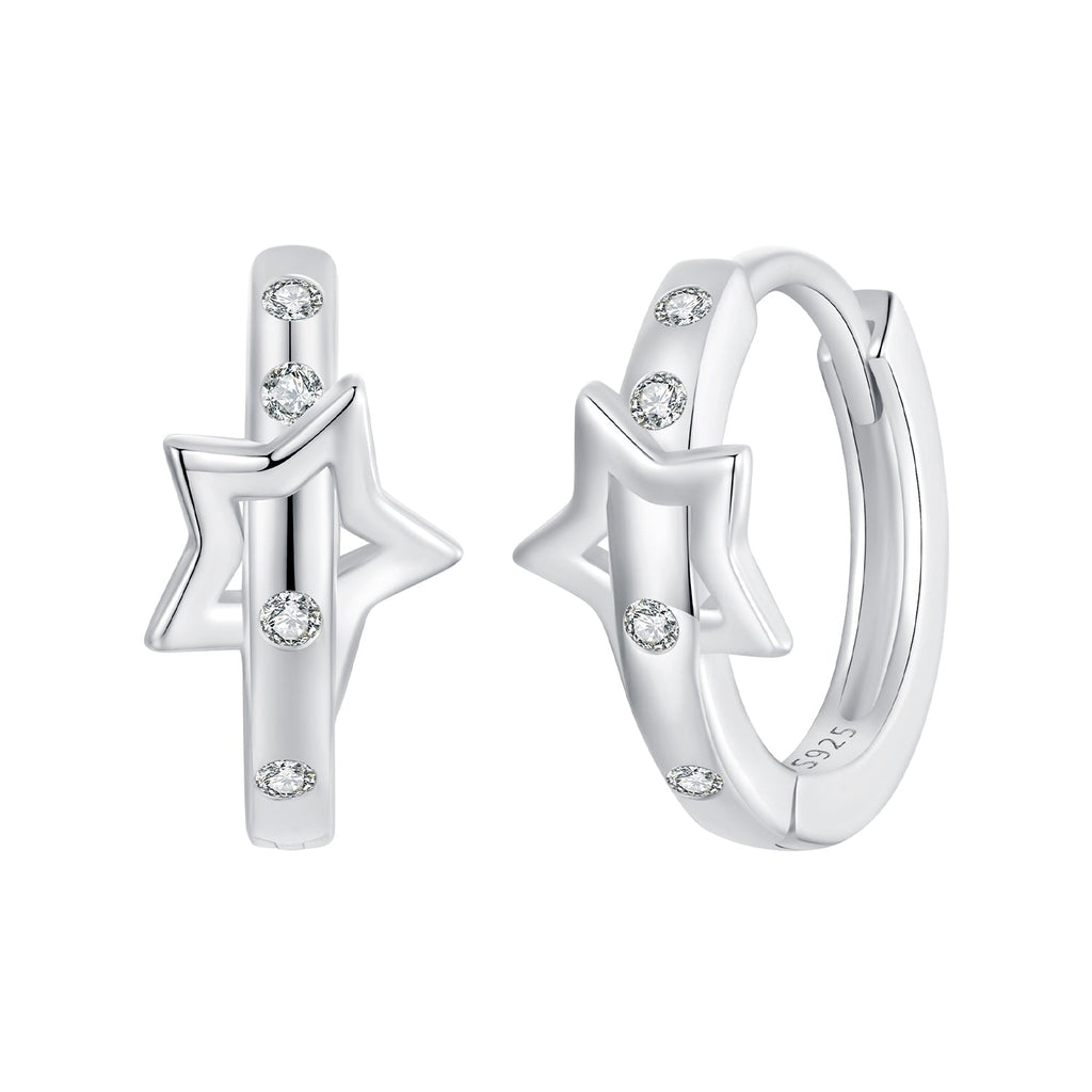 925 Sterling Silver & White Gold Earrings with Pavé Setting CZ - 12x6mm for Women