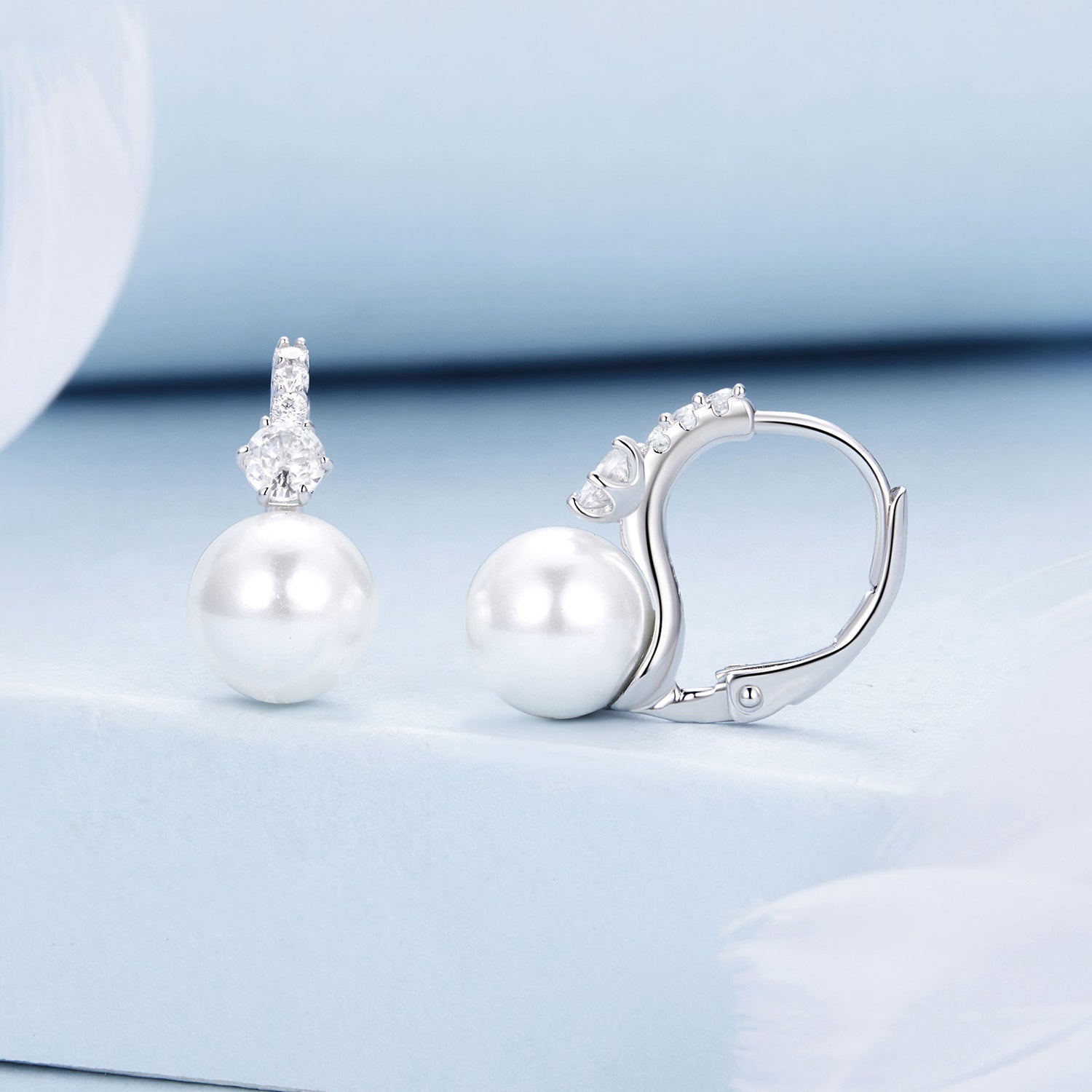 925 Sterling Silver Earrings with Quality Shell Pearl and CZ for Women