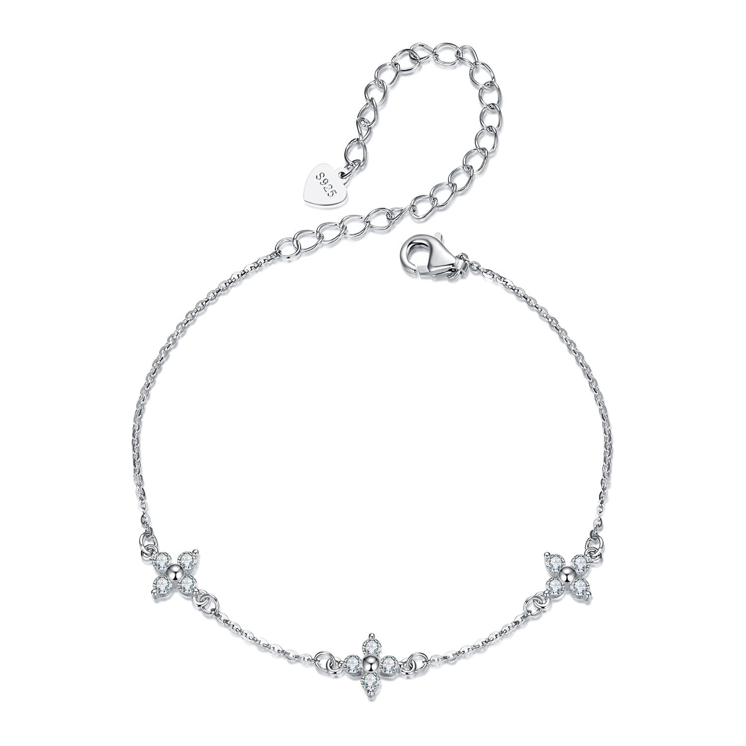 925 Sterling Silver & Plated White Gold Moissanite Bracelet 15+6cm for Women