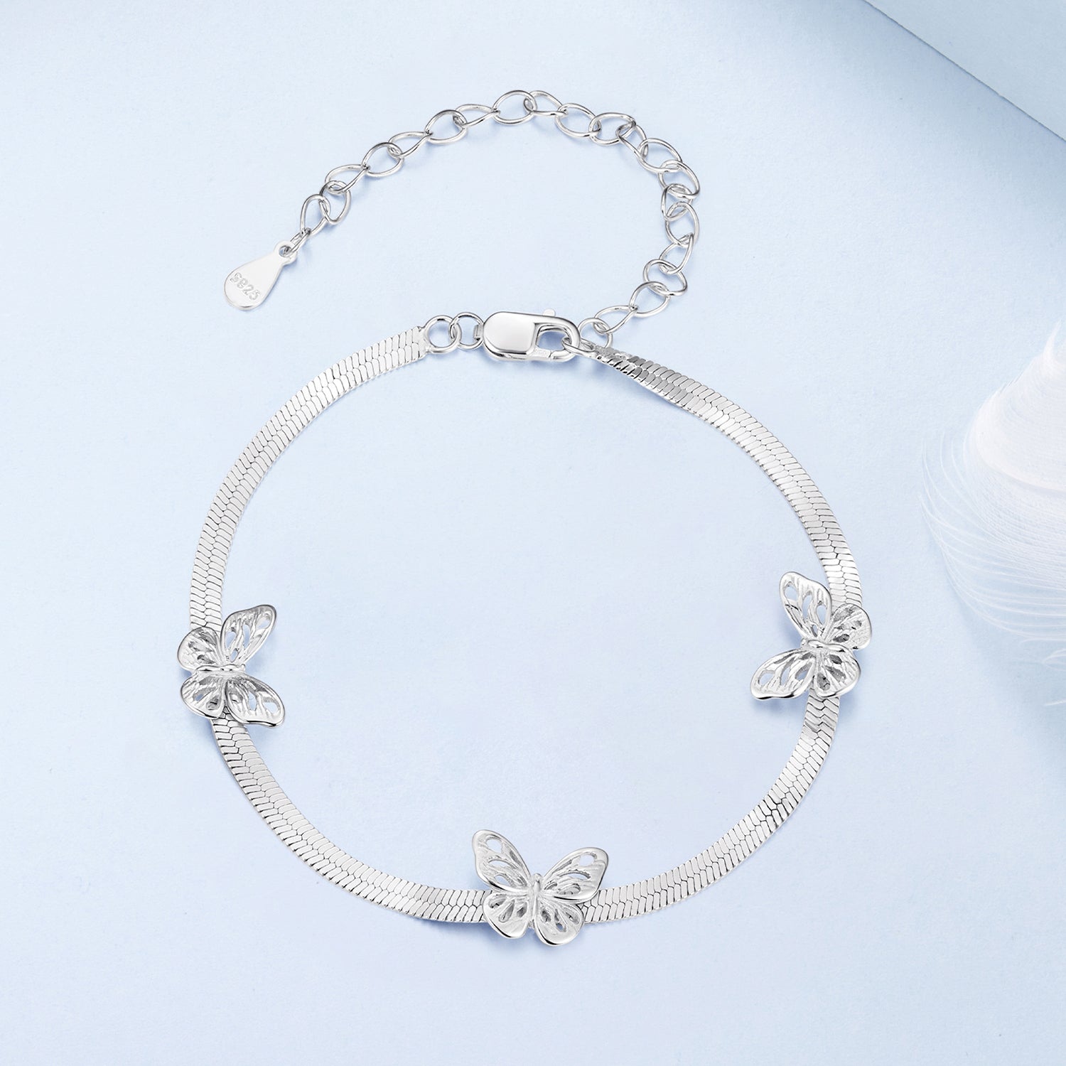 925 Sterling Silver Plated White Gold Adjustable Bracelet for Women