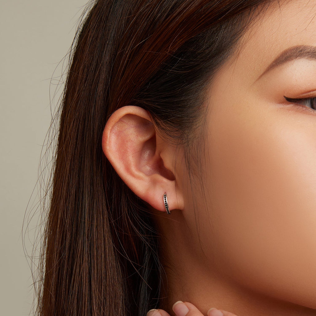 925 Sterling Silver Oxidized Pavé CZ Earrings