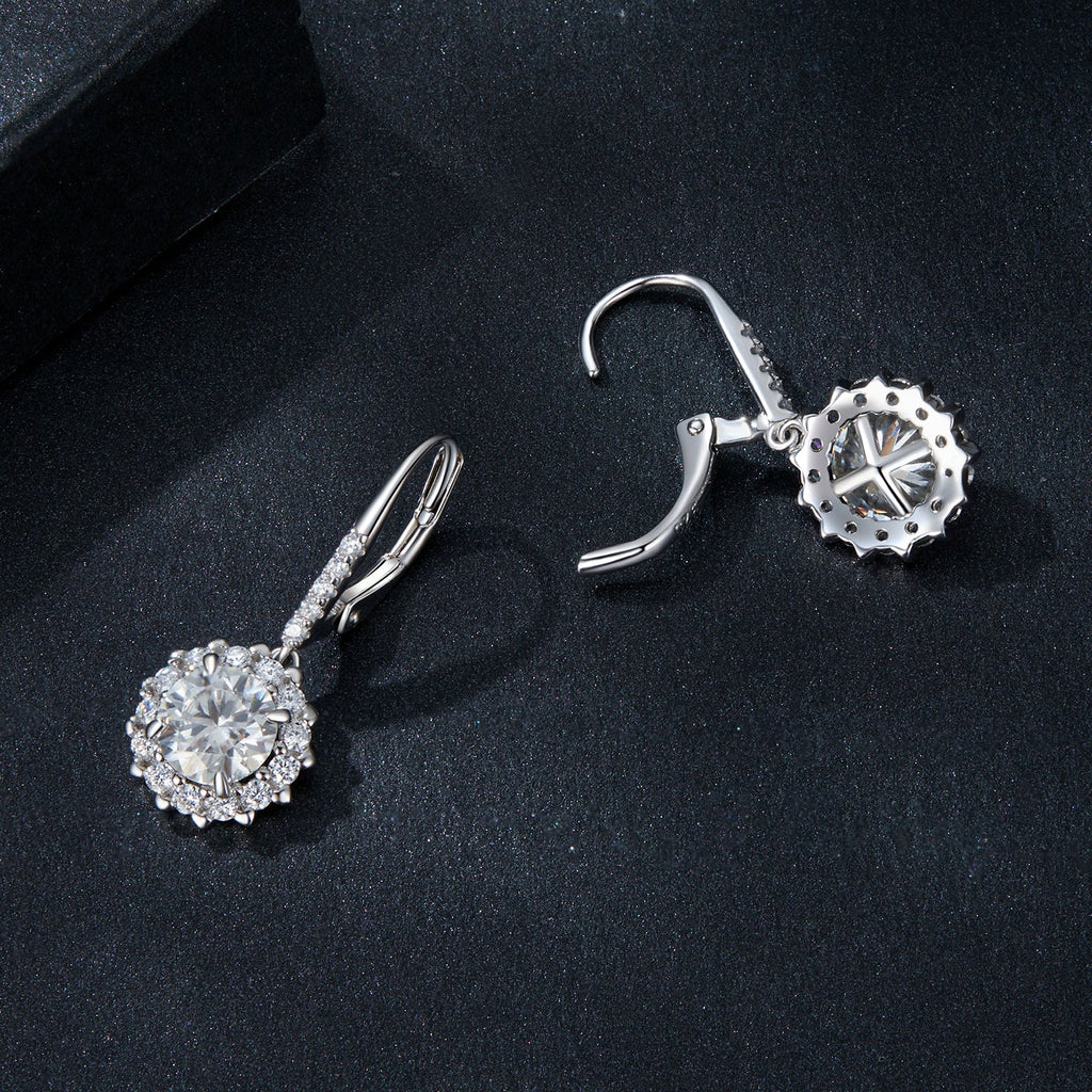 925 Sterling Silver Moissanite 1ct Earrings 26x11mm Pavé White Gold for Women
